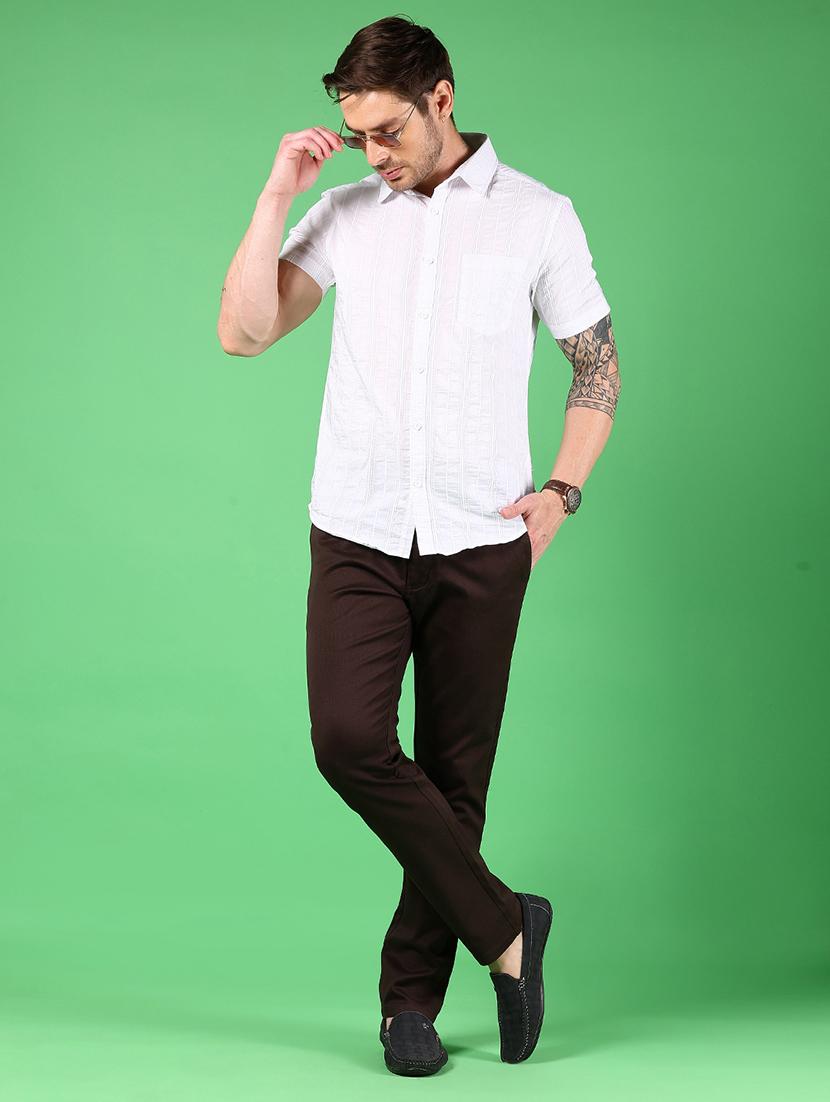 men solid md rise flat front casual chinos - 21907465 - Standard Image - 5