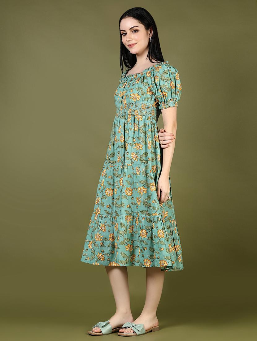 women floral printed puff sleeve tiered dress - 21907511 - Standard Image - 3
