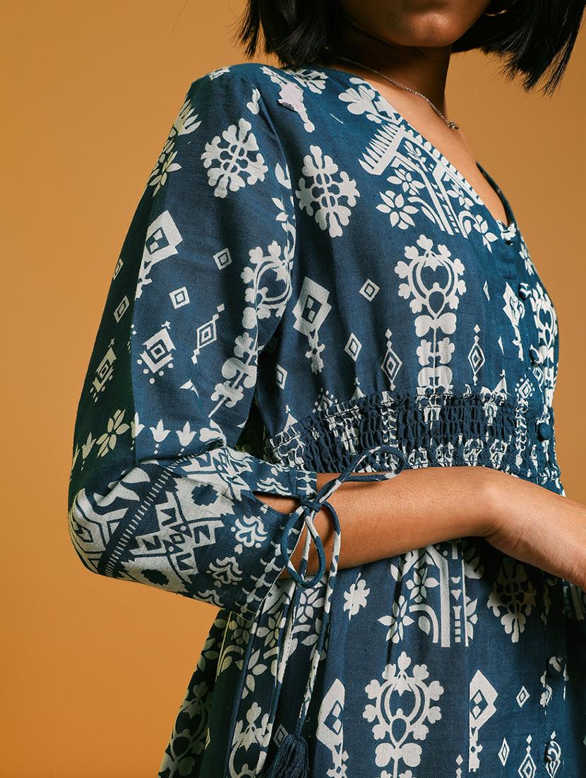 women printed three quarter sleeve a-line dress - 21907512 - Standard Image - 3