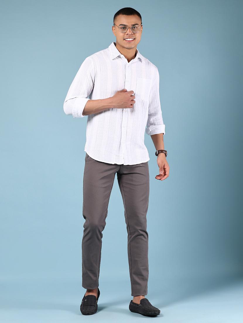 men solid md rise flat front casual chinos - 21907546 - Standard Image - 5