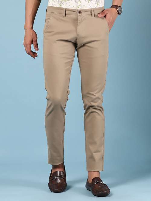 men solid md rise flat front casual chinos - 21907548 - Standard Image - 0