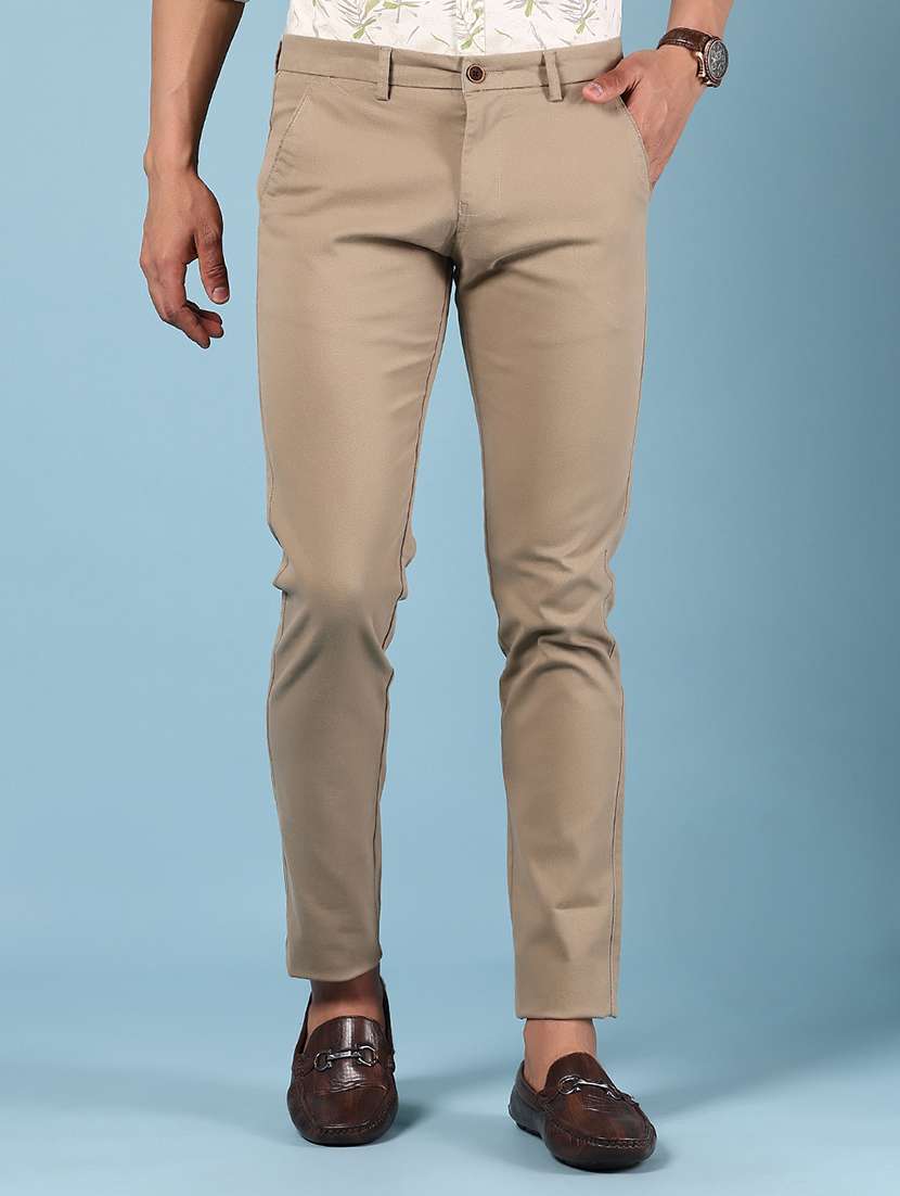 men solid md rise flat front casual chinos - 21907548 - Zoom Image - 0