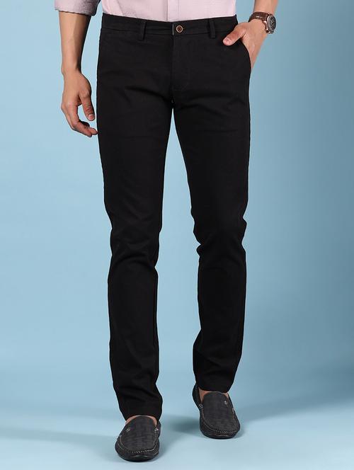 men solid md rise flat front casual chinos - 21907549 - Standard Image - 0