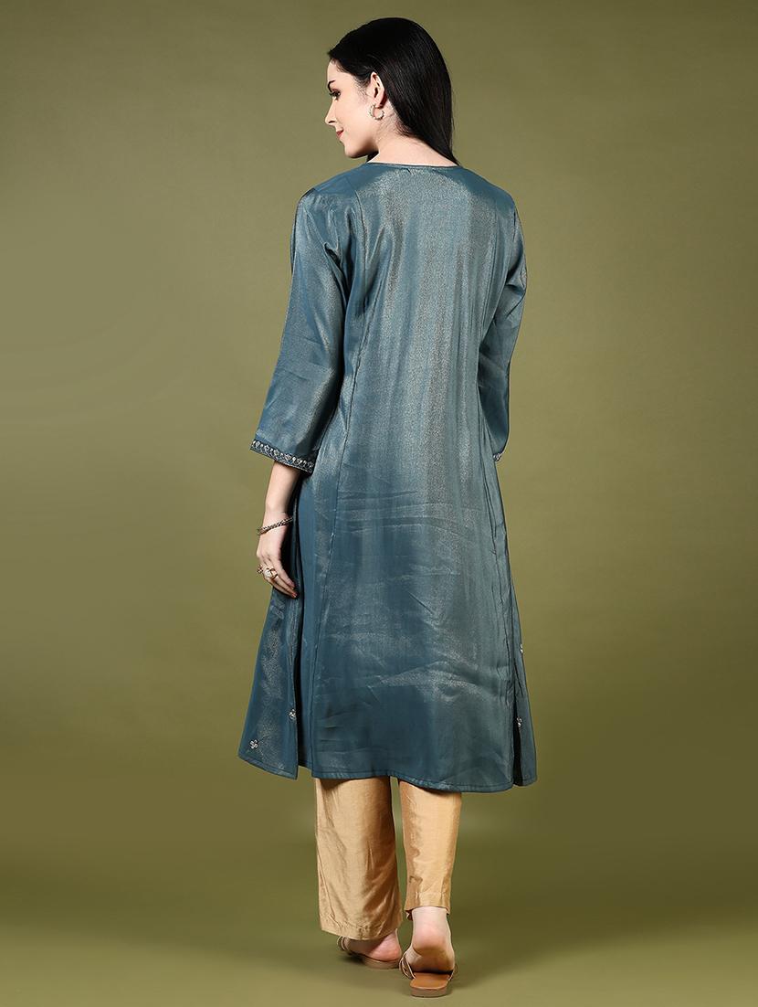 women embroidered round neck flared kurta - 21907583 - Standard Image - 5