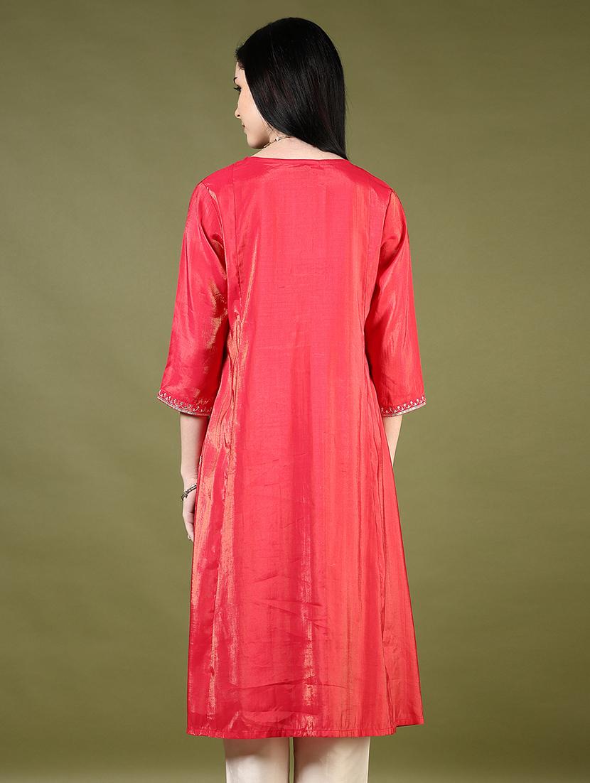 women embroidered v neck flared kurta - 21907584 - Standard Image - 3