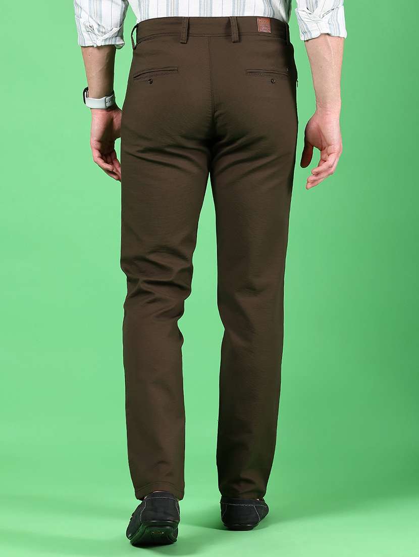 men solid md rise flat front casual chinos - 21907600 - Standard Image - 3