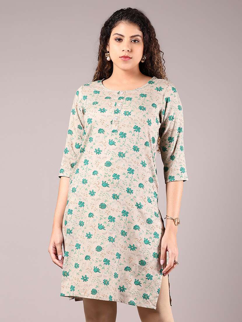 women floral printed three quarter sleeve straight kurta