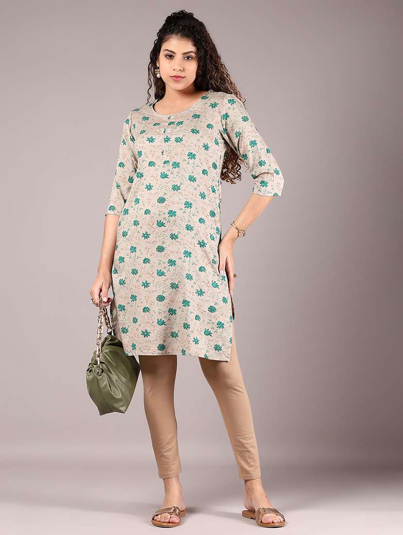 women floral printed three quarter sleeve straight kurta - 21907621 -  Standard Image - 3