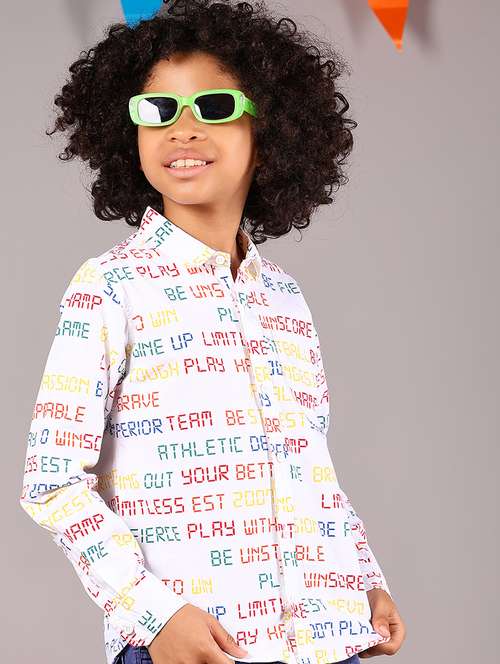 boys printed collared long sleeve shirt - 21907622 -  Standard Image - 0