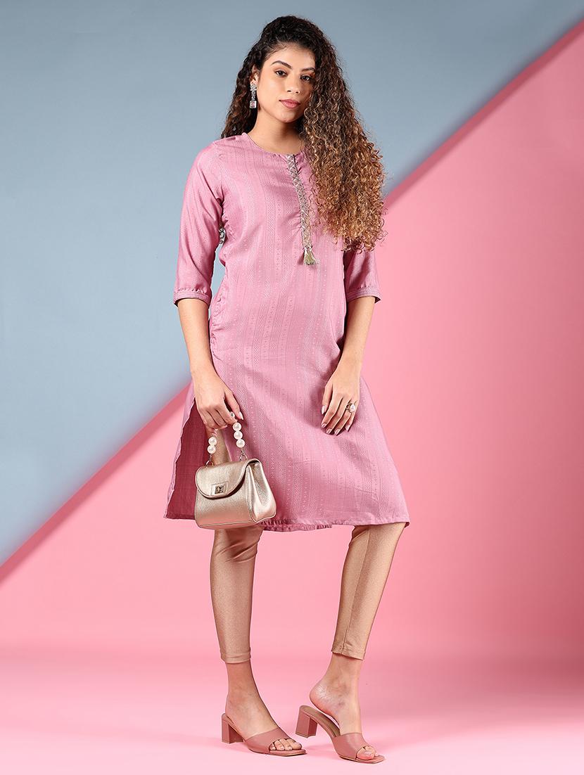 women three quarter sleeve straight kurta - 21907642 - Standard Image - 5