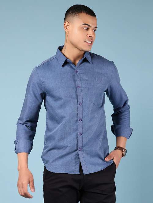 men solid long sleeve regular fit casual shirt - 21907644 - Standard Image - 0