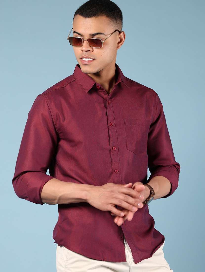 men solid collared long sleeve shirt