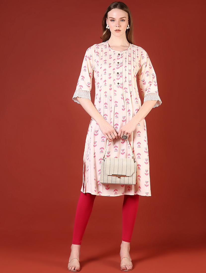 women priinted round neck a-line kurta - 21907677 - Standard Image - 5