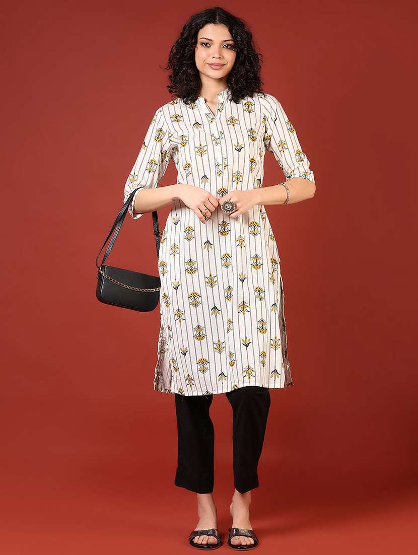 women three quarter sleeve straight kurta - 21907681 -  Standard Image - 5