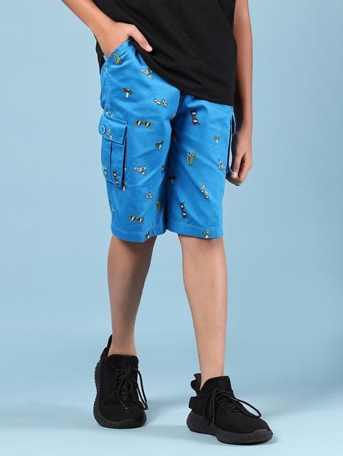 boys blue printed mid rise cargo three fourth - 21907689 -  Standard Image - 0