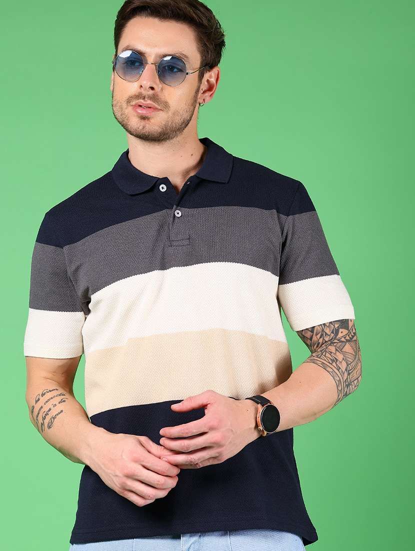 men color block short sleeve regular fit polo t-shirt