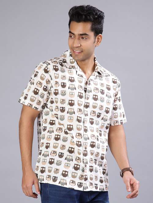 men printed collared short sleeve regular fit shirt - 21907782 -  Standard Image - 0