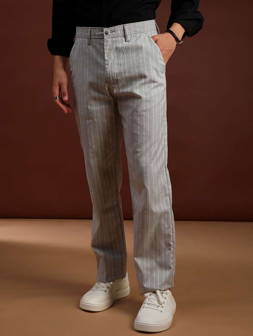 men self design mid rise flat front casual trouser