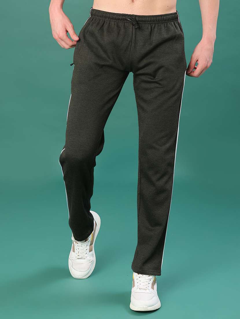 men solid mid rise full length track pant