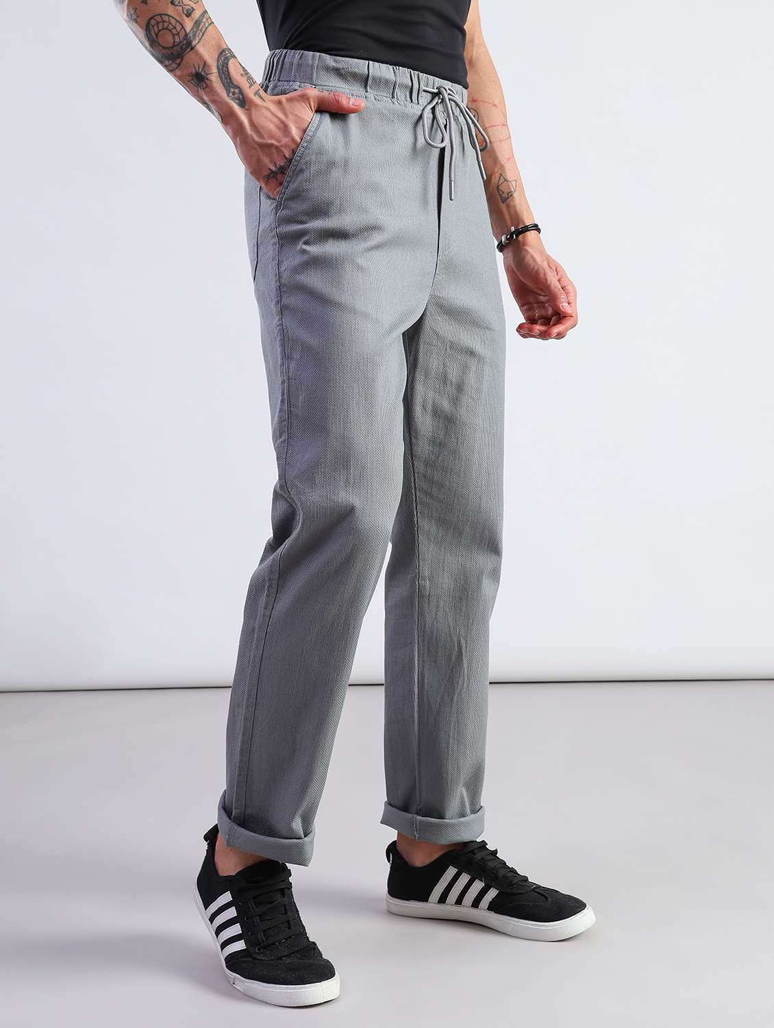 men self design mid rise flat front casual trouser - 21908051 -  Standard Image - 3