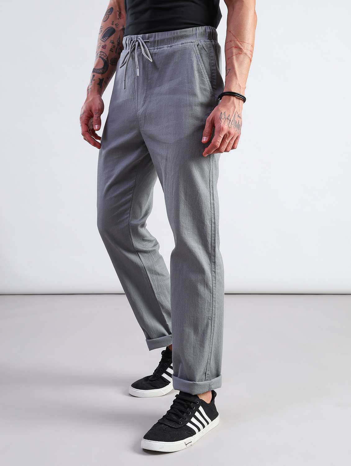 men self design mid rise flat front casual trouser - 21908051 -  Standard Image - 5