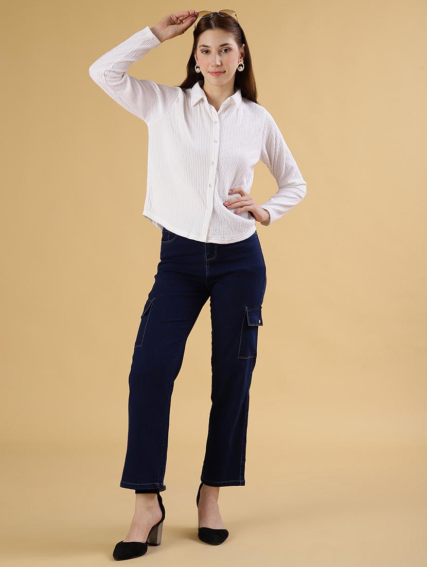 women solid mid rise denim cargo - 21908054 - Standard Image - 5