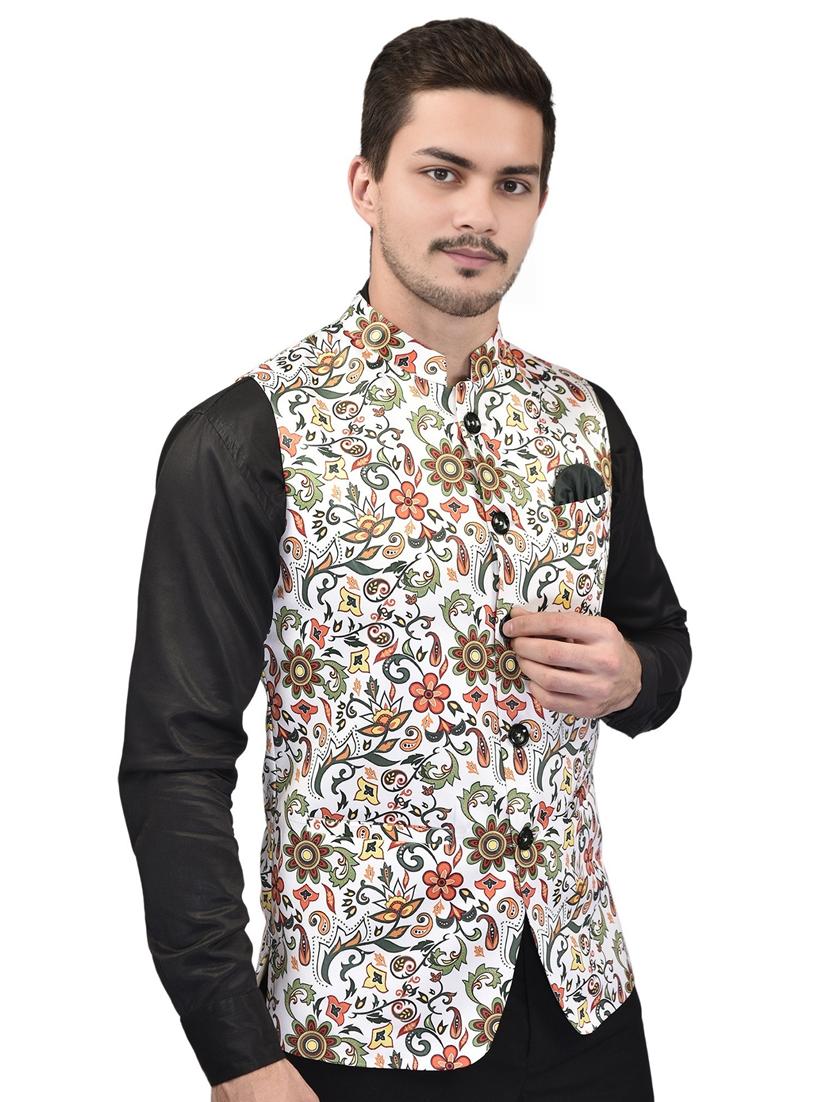 men printed mandarin neck regular fit nehru jacket - 21908105 - Zoom Image - 0