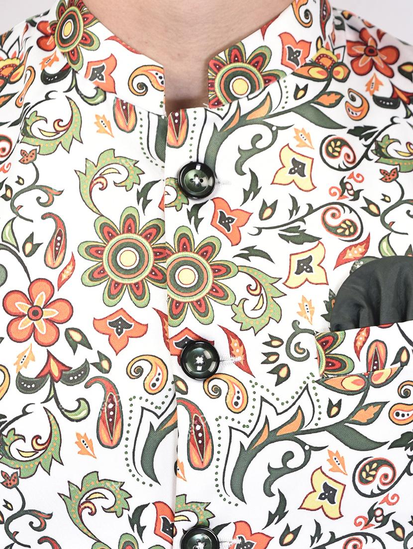 men printed mandarin neck regular fit nehru jacket - 21908105 - Standard Image - 3