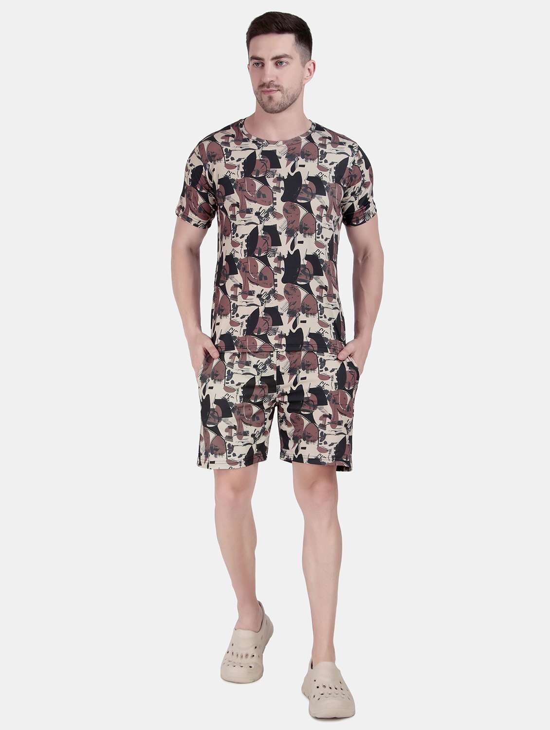 men printed short sleeve co-ord set - 21908167 -  Standard Image - 3