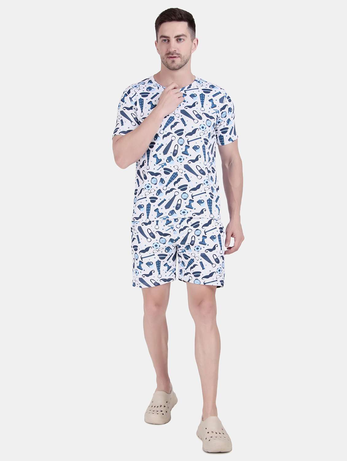 men printed short sleeve co-ord set - 21908168 -  Standard Image - 3