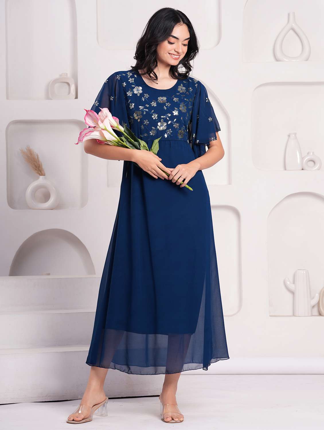 women embellished flared sleeve a-line ethnic dress - 21908181 -  Zoom Image - 0