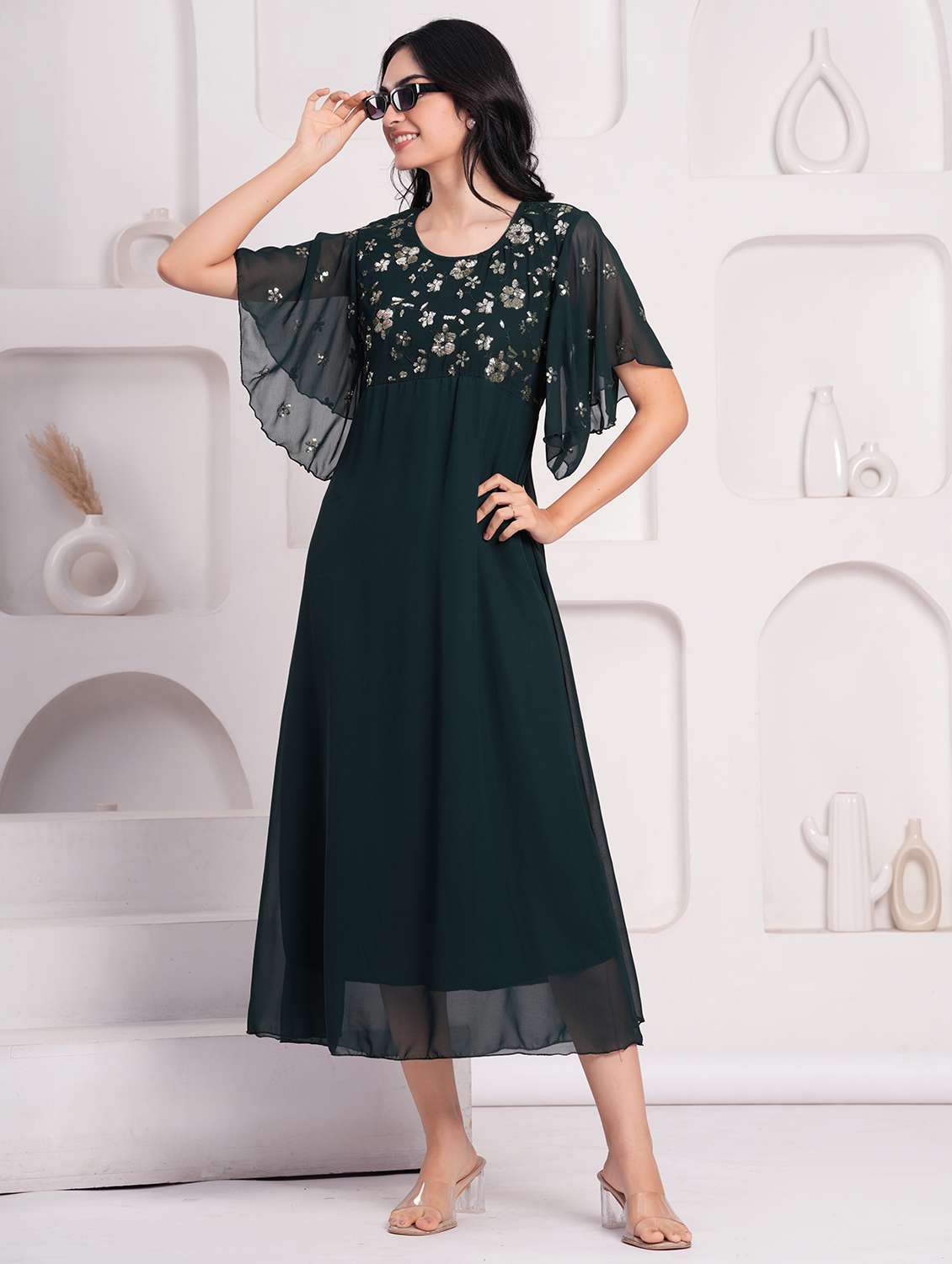 women embellished flared sleeve a-line ethnic dress - 21908182 -  Zoom Image - 0