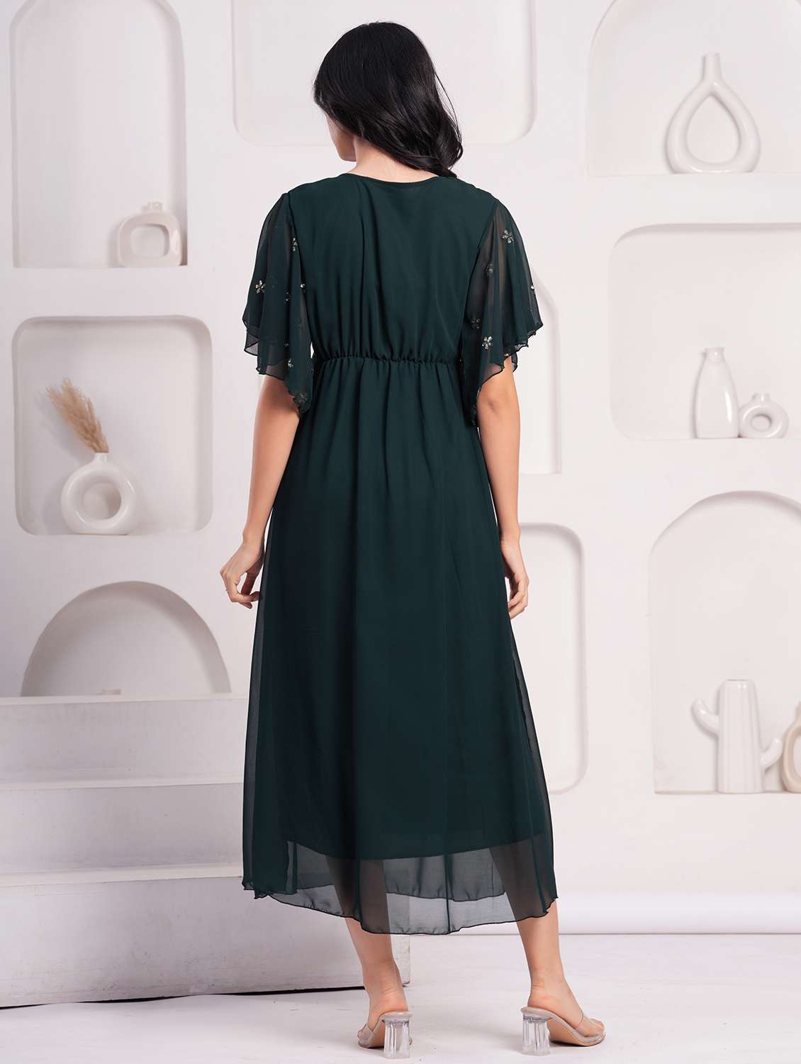 women embellished flared sleeve a-line ethnic dress - 21908182 - Standard Image - 3