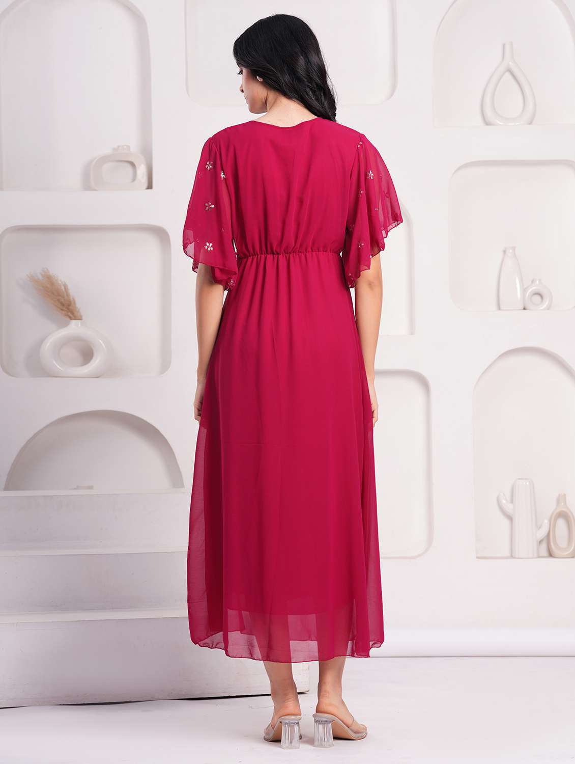 women embellished flared sleeve a-line ethnic dress - 21908183 - Standard Image - 3