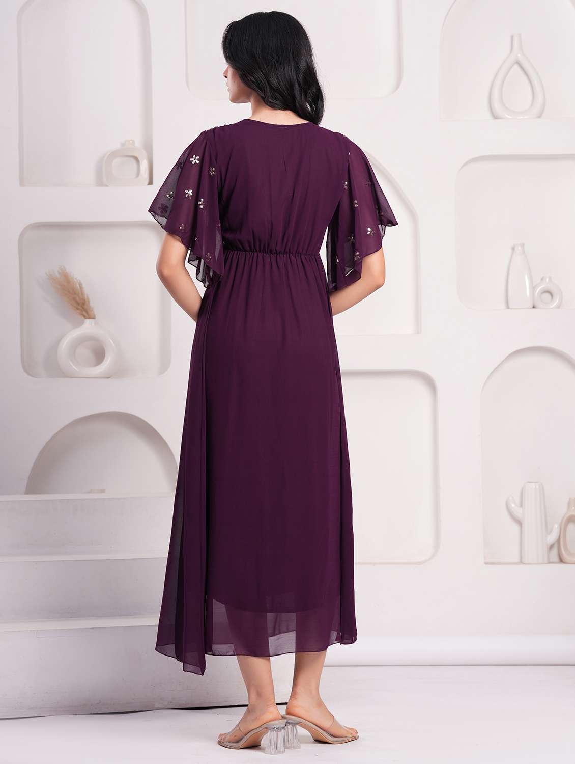 women embellished flared sleeve a-line ethnic dress - 21908184 -  Standard Image - 3