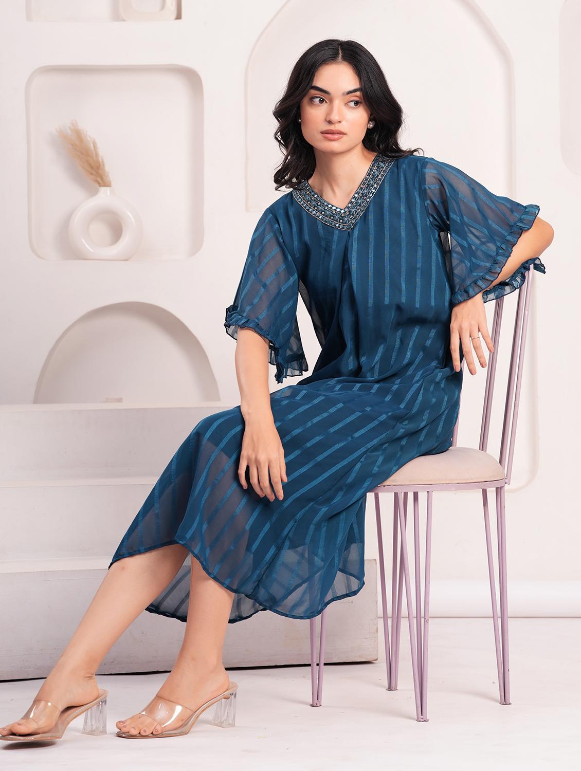 women embroidered flared sleeve a-line ethnic dress - 21908277 -  Zoom Image - 0