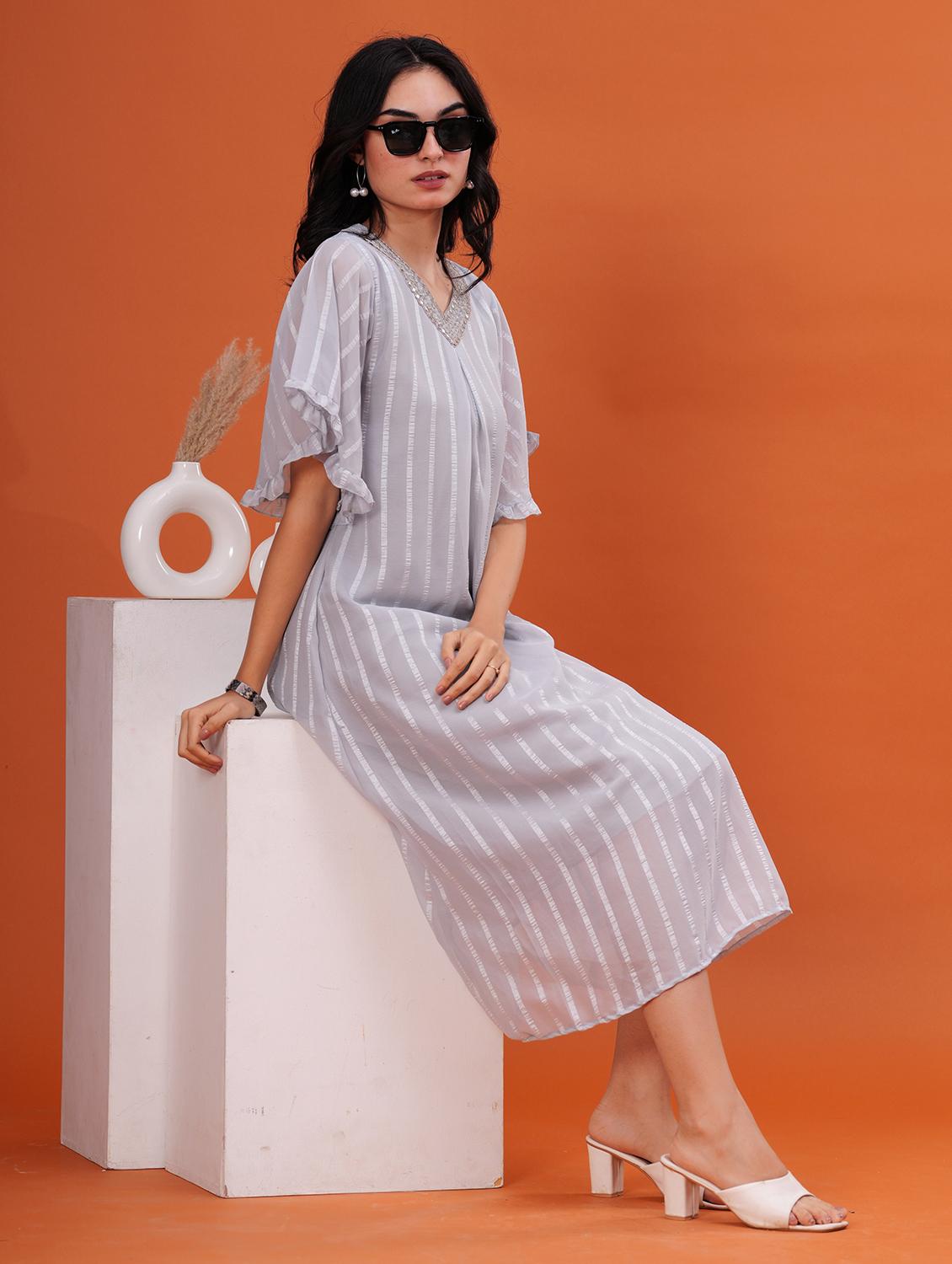women embroidered flared sleeve a-line ethnic dress - 21908278 - Zoom Image - 0