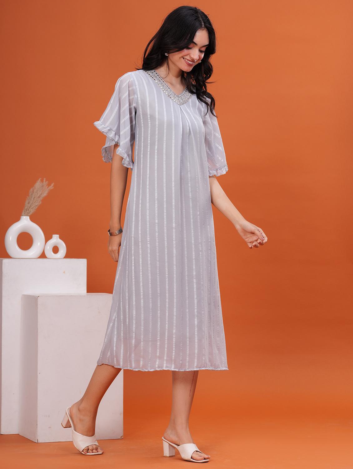 women embroidered flared sleeve a-line ethnic dress - 21908278 - Standard Image - 3