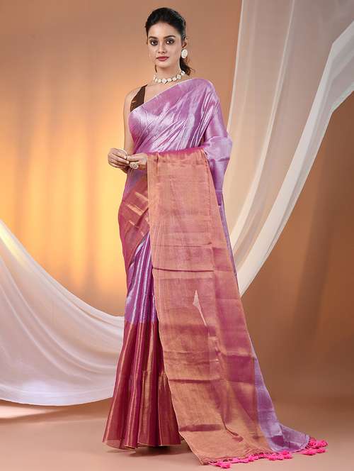 women lavender handloom saree with blouse - 21908339 -  Standard Image - 0
