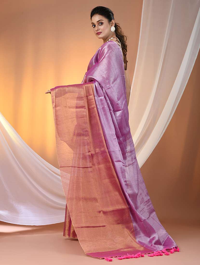 women lavender handloom saree with blouse - 21908339 -  Standard Image - 3