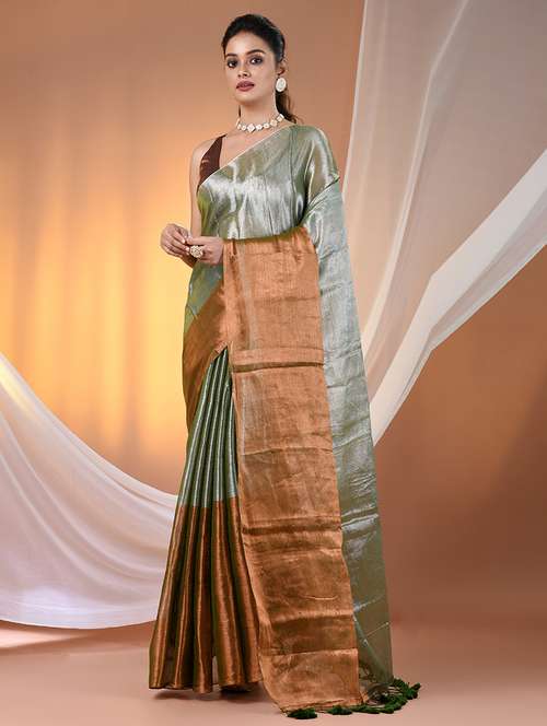 women green handloom saree with blouse - 21908345 -  Standard Image - 0