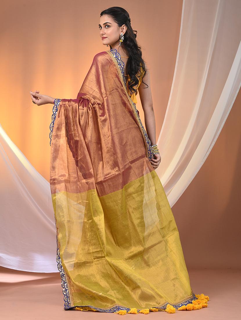 women solid with bordered saree with blouse - 21908360 - Standard Image - 3