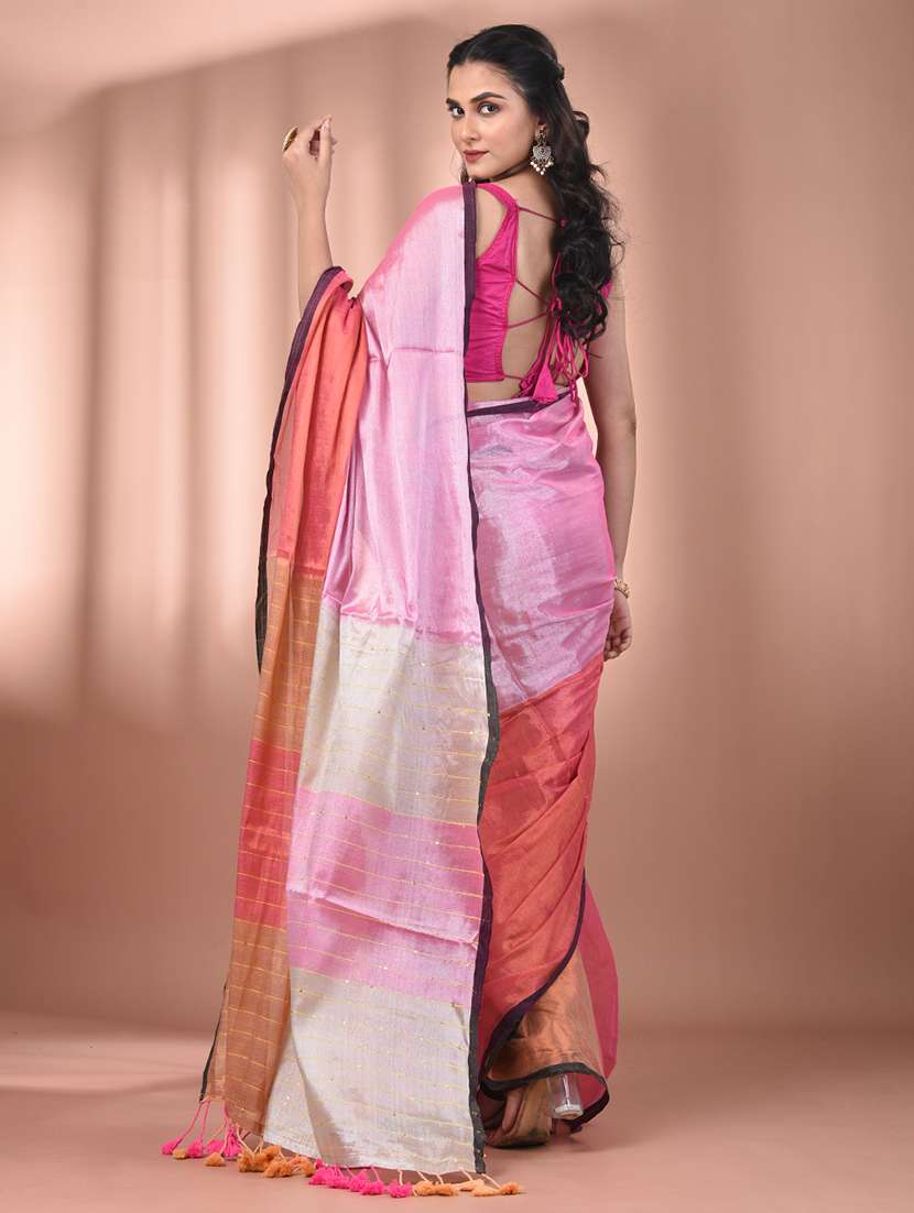 women pink handloom saree with blouse - 21908362 -  Standard Image - 3