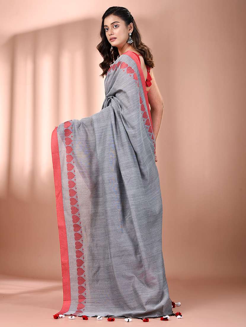 women grey handloom saree with blouse - 21908363 - Standard Image - 3