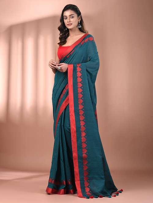 women solid handloom saree with blouse - 21908364 - Standard Image - 0
