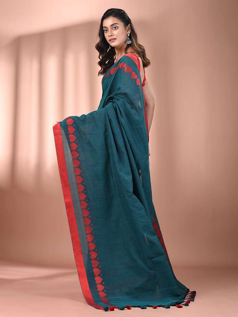 women solid handloom saree with blouse - 21908364 - Standard Image - 3