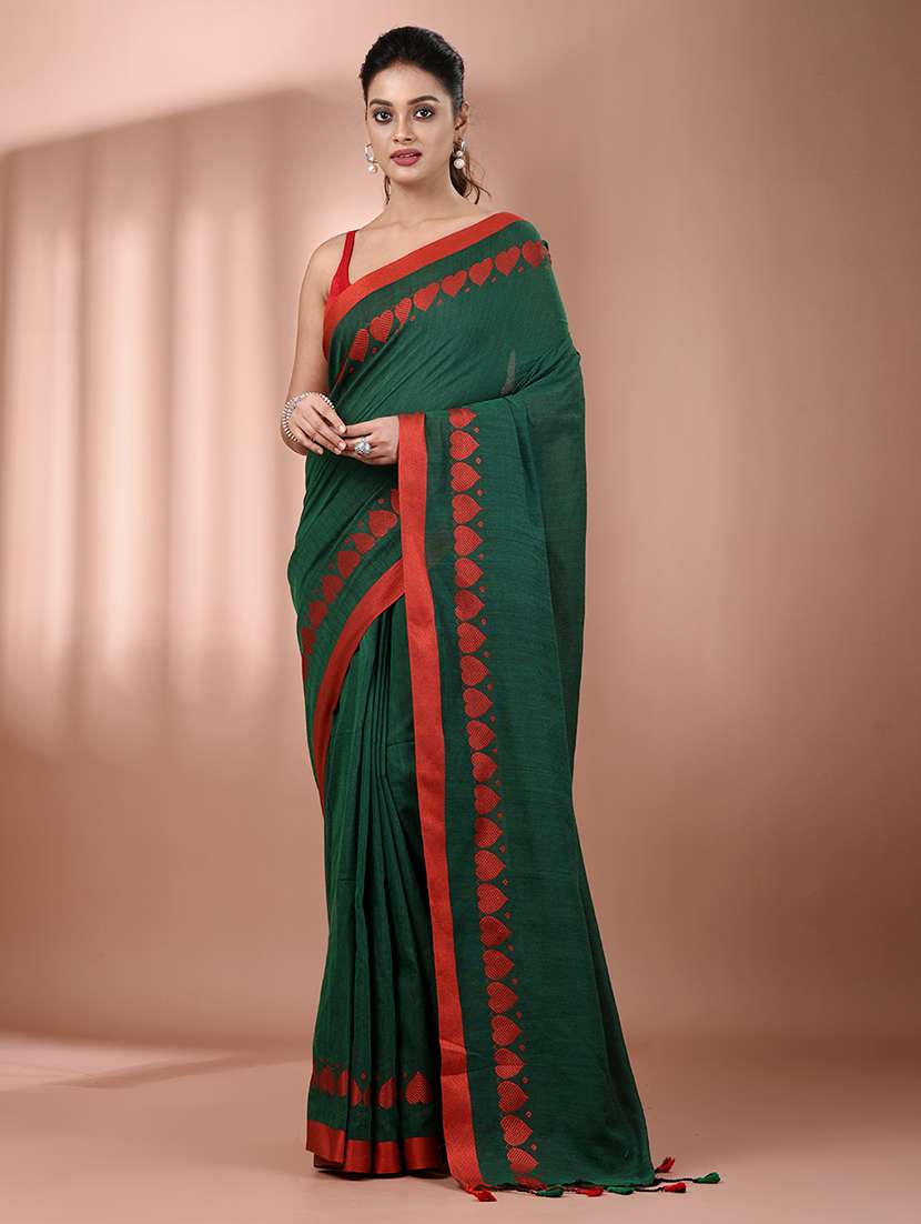women solid handloom saree with blouse