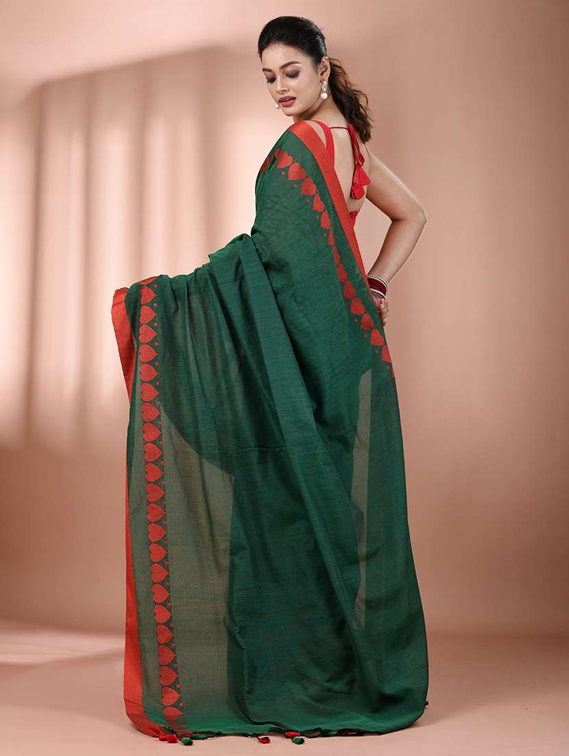 women solid handloom saree with blouse - 21908365 -  Standard Image - 3
