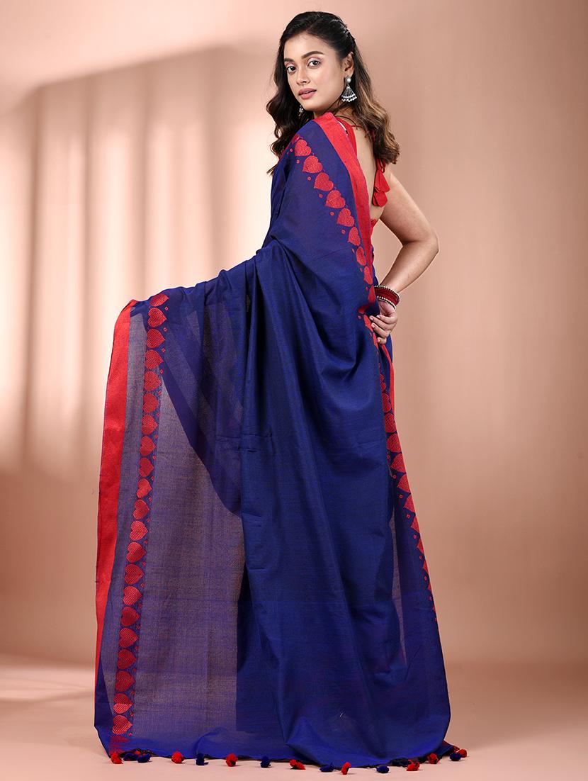 women solid handloom saree with blouse - 21908367 - Standard Image - 3