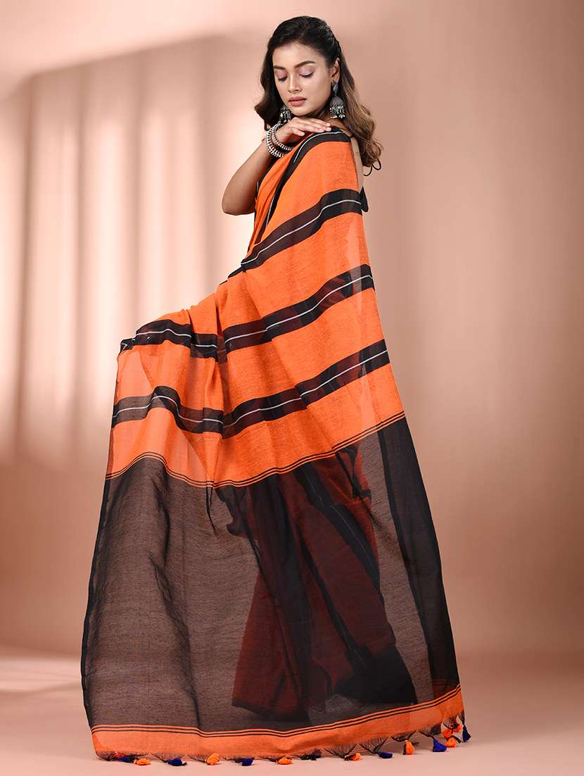 women orange handloom saree with blouse - 21908368 -  Standard Image - 3
